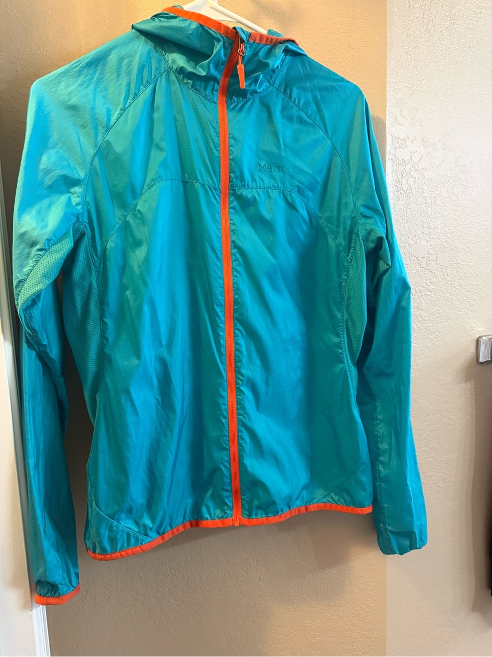 Women’s XS Marmot Teal Hooded Utility Jacket with Orange Trim Lightweight